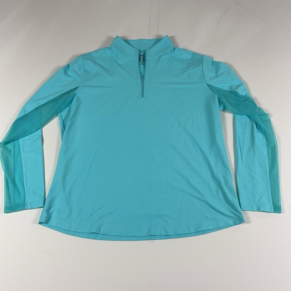 IBKUL Shirt Womens XL Blue Long Sleeve 1/4 Zip Mock Neck UPF 50+ Golf Top
